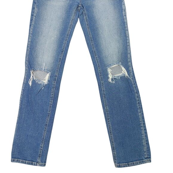 Kancan Sultana Slim Women's 1/24 Distressed Mid Rise Stretch Blue Denim Jeans - Picture 4 of 14